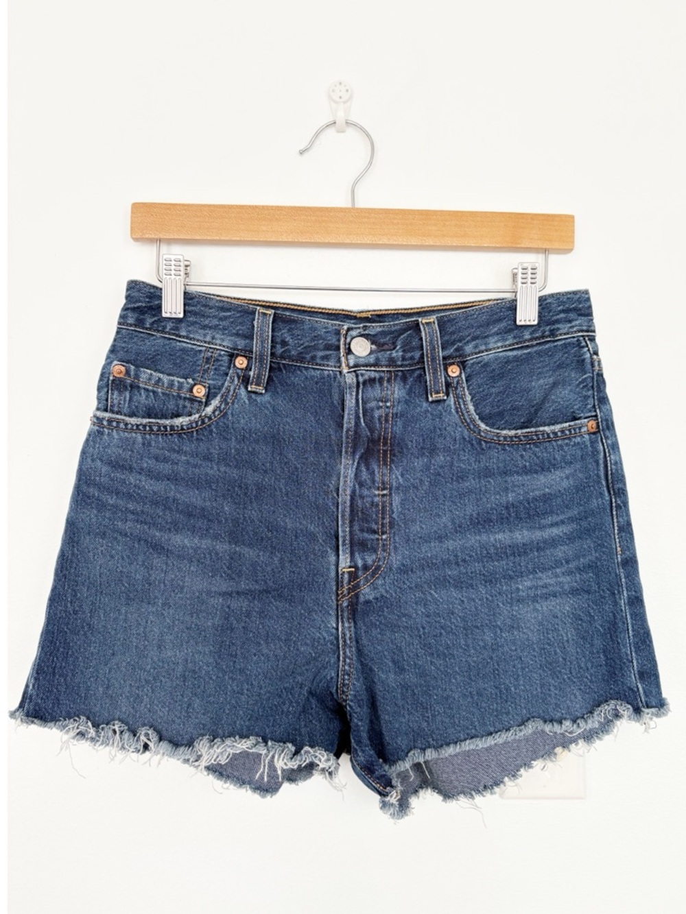 Levi's Premium || Ribcage Shorts Cutoff Raw Hem High‎ Waisted Denim Blue 29